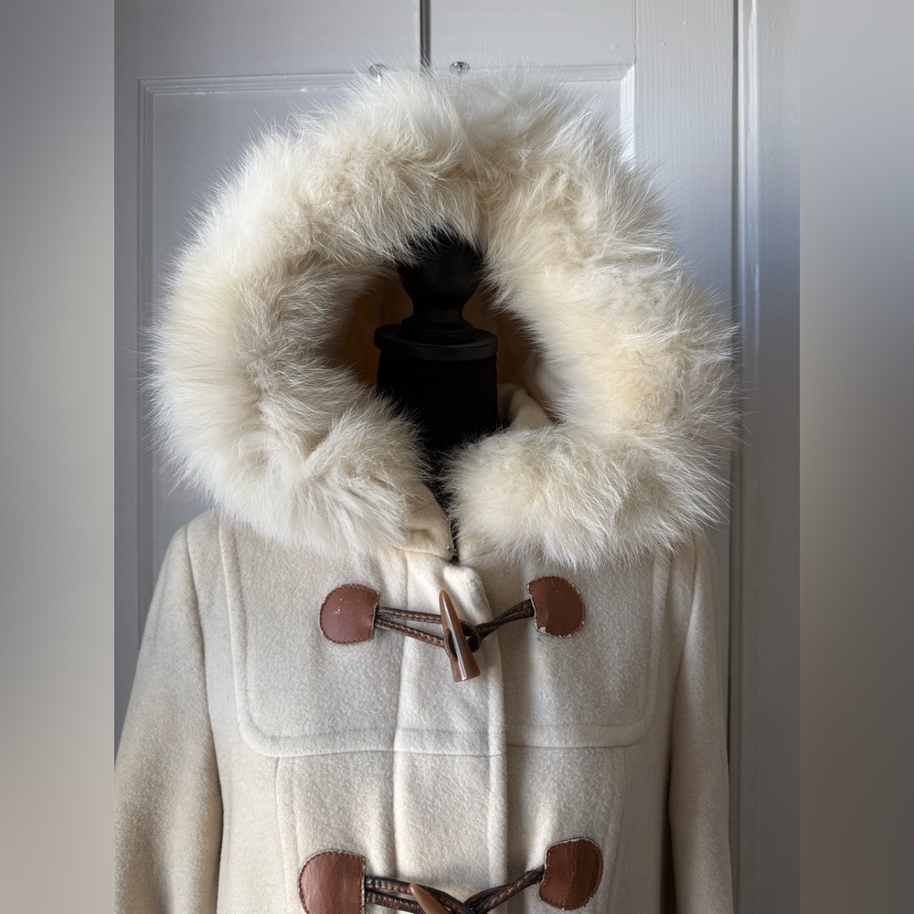 Marc New York, Andrew Marc Cream Wool Coat with 100% Fox Fur Hood from Finland - Picture 2 of 16